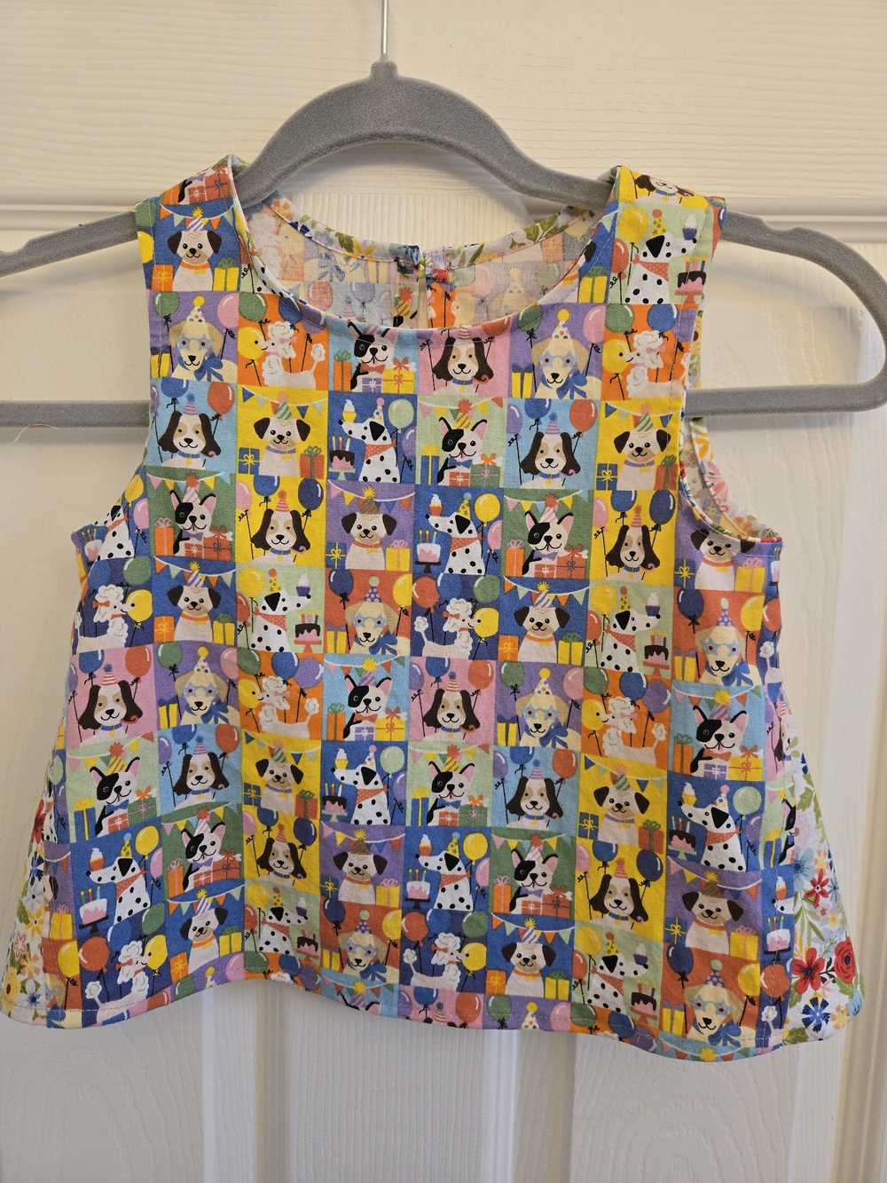 Handmade Party Puppy Kid's Swing Top Sz. 4/5, Cotton, Colorful, Dogs, Floral